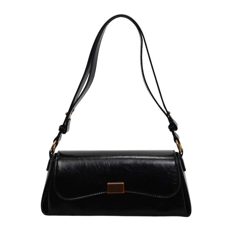 The Vivienne Glossy Faux-Leather Baguette Bag in Black
