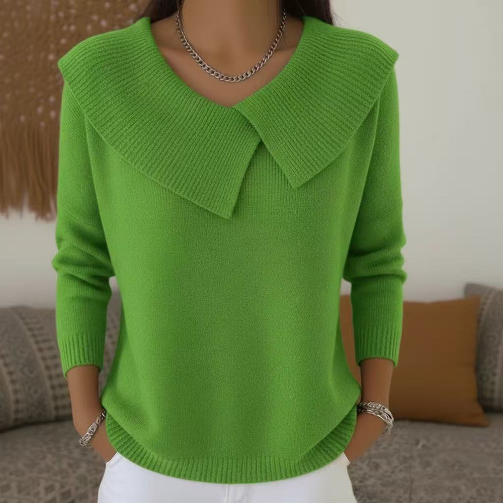 The Capucine Wide-Collar Knit Sweater in Light Green