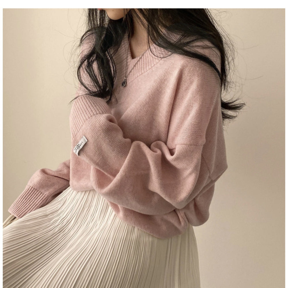 The Harper Oversized V-Neck Sweater in Pink