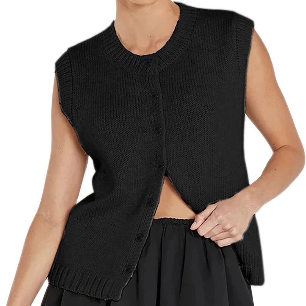 The Agnes Button-Front Knit Vest in Black