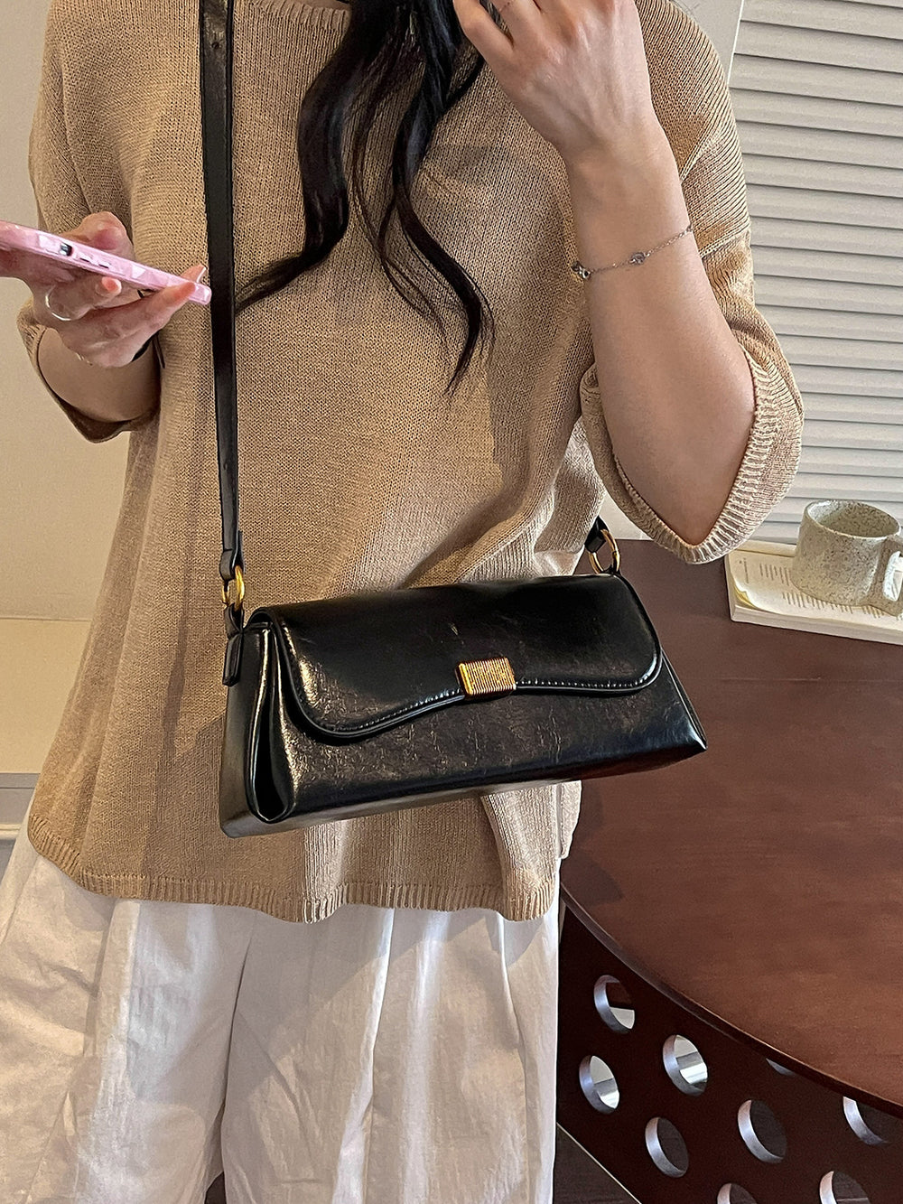 The Vivienne Glossy Faux-Leather Baguette Bag, photo 1