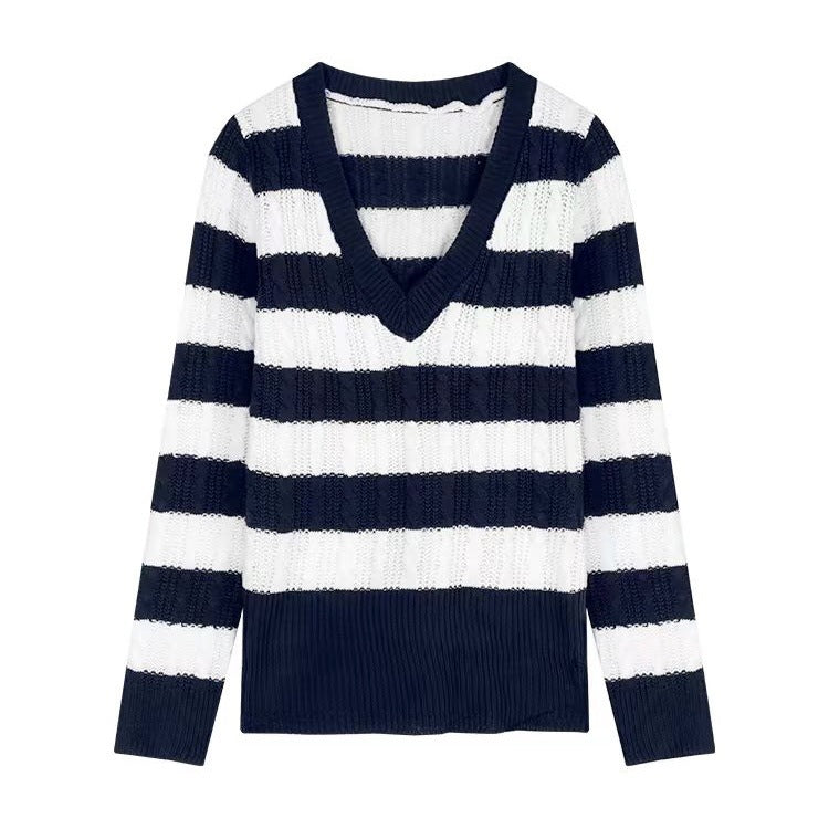 The Marin Striped Cable V-Neck Sweater, photo 6