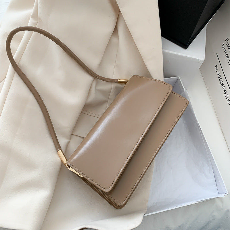 The Clara Structured Flap Shoulder Bag in Khaki