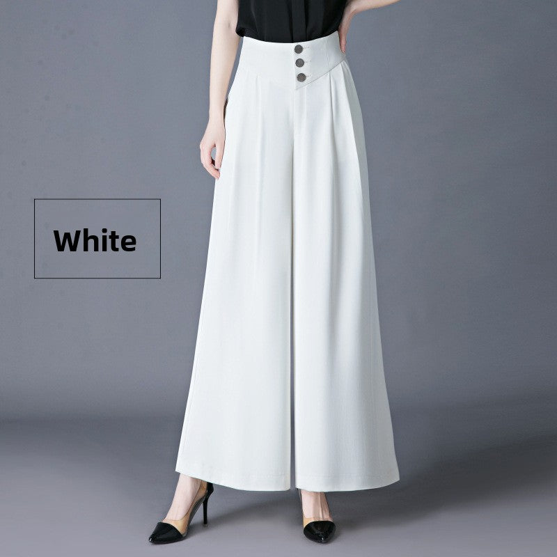 The Rhea Drape Straight-Leg Wide Trousers in White