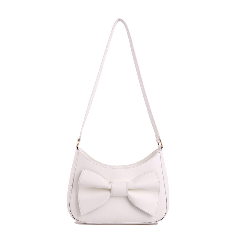 The Juliette Bow Faux-Leather Shoulder Bag in Ivory White