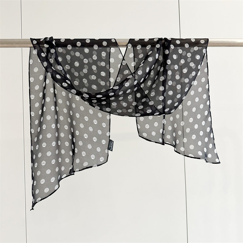 The Juno Polka-Dot Skinny Scarf in Black Large Dot