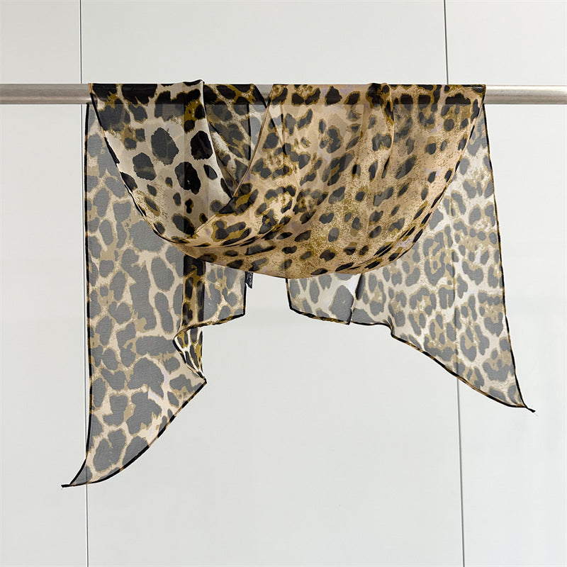 The Juno Polka-Dot Skinny Scarf in Leopard