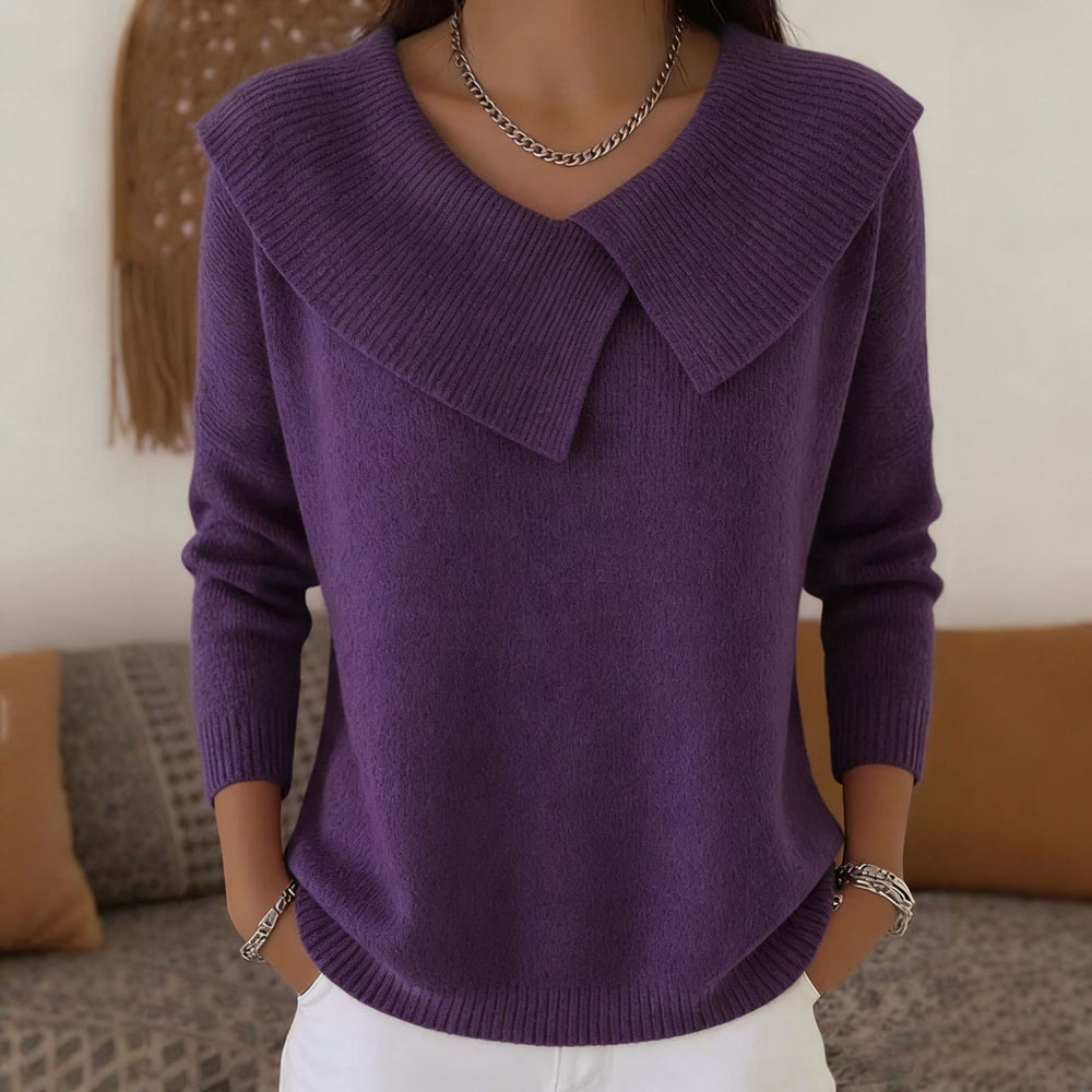 The Capucine Wide-Collar Knit Sweater in Purple
