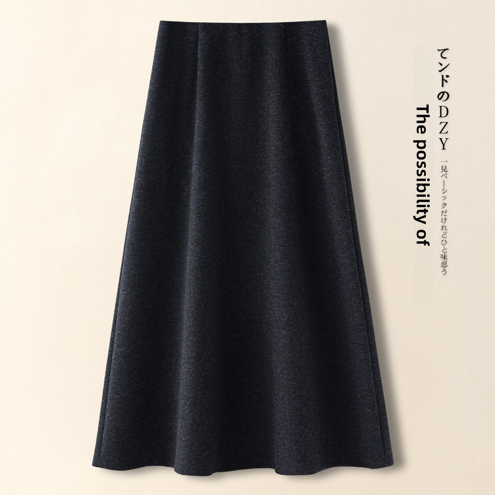 The Isla Woolen A-Line Midi Skirt in Black