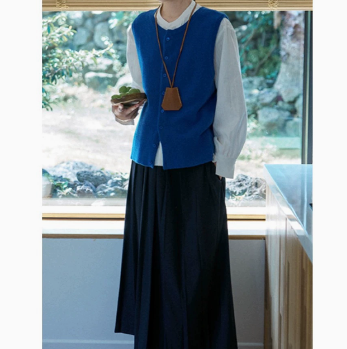 The Agnes Button-Front Knit Vest in Royal Blue