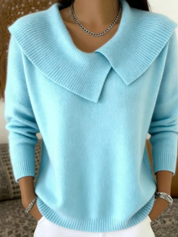 The Capucine Wide-Collar Knit Sweater in Sky Blue