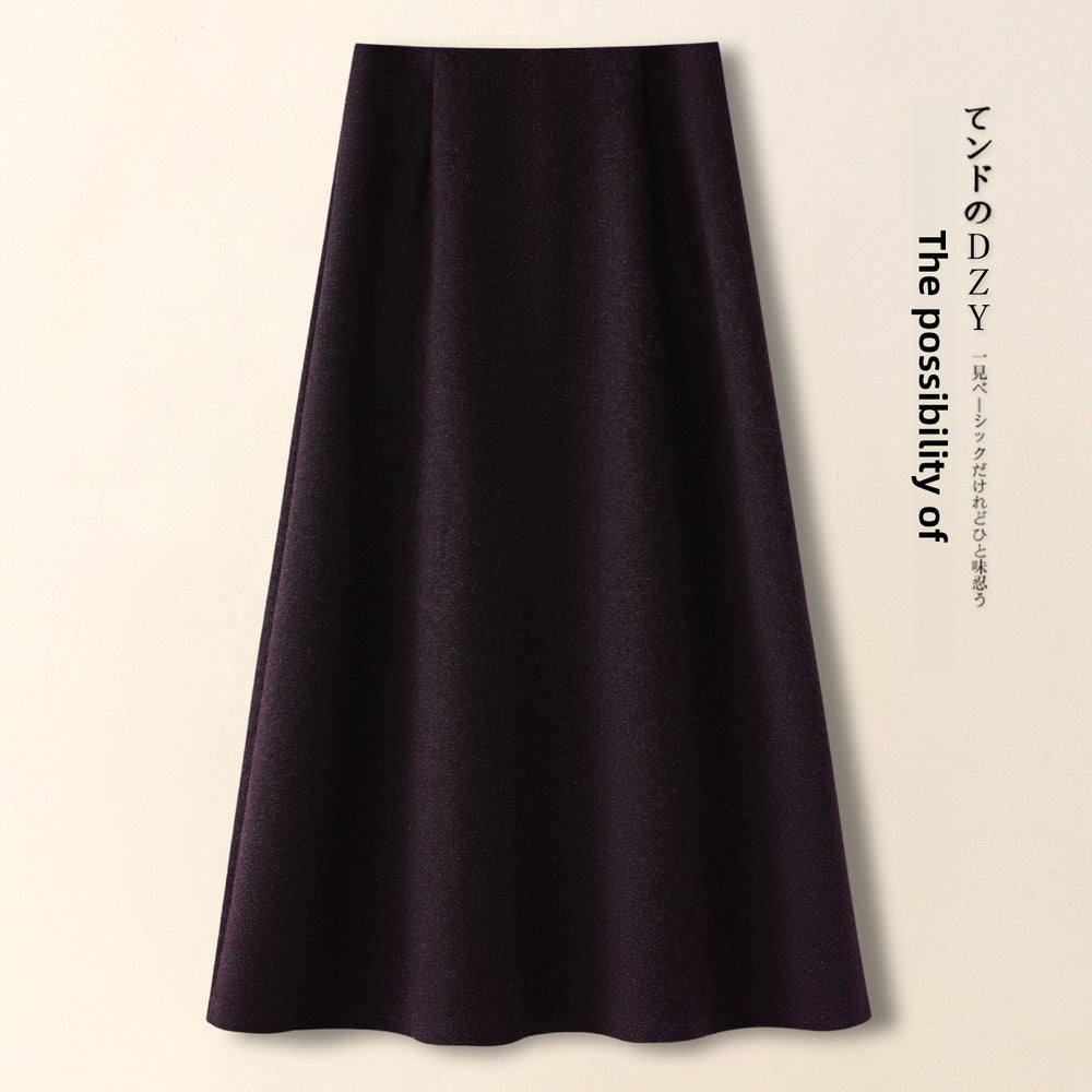 The Isla Woolen A-Line Midi Skirt in Plum Red