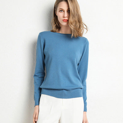 The Nora Fine-Knit Crewneck Sweater in Mist Blue