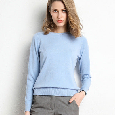 The Nora Fine-Knit Crewneck Sweater in Sky Blue