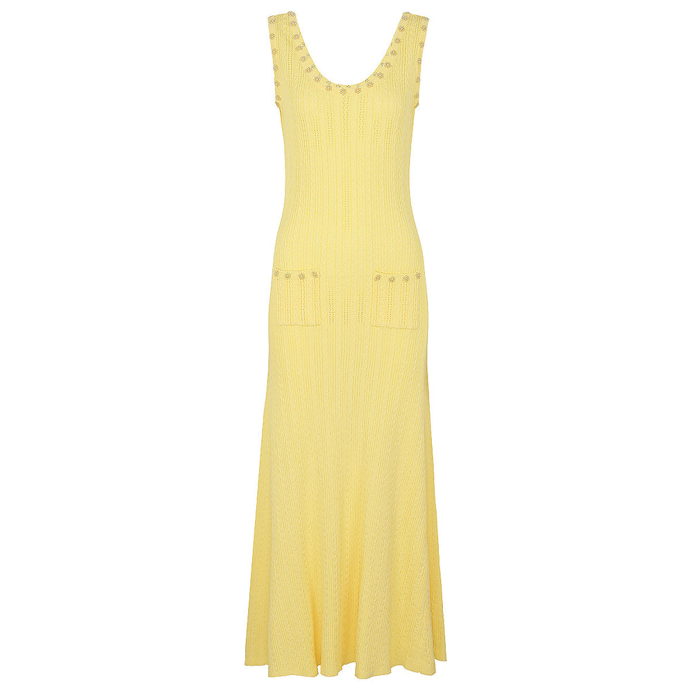 The Lumina Two-Piece Viscose Knit Cardigan & Sleeveless Slip Dress Set in Yellow - Slip Dress