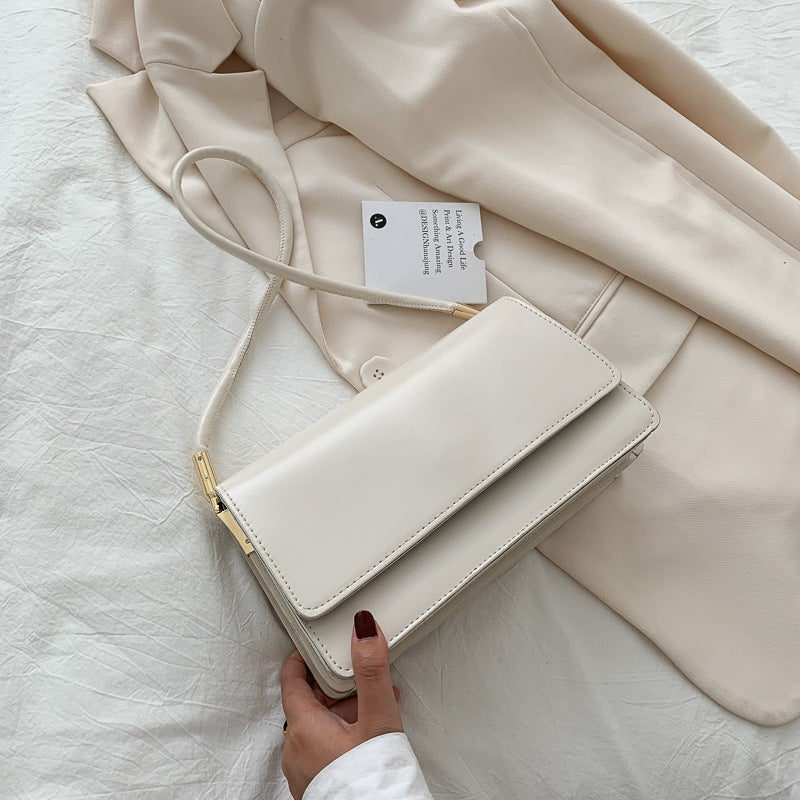 The Clara Structured Flap Shoulder Bag in Cream White