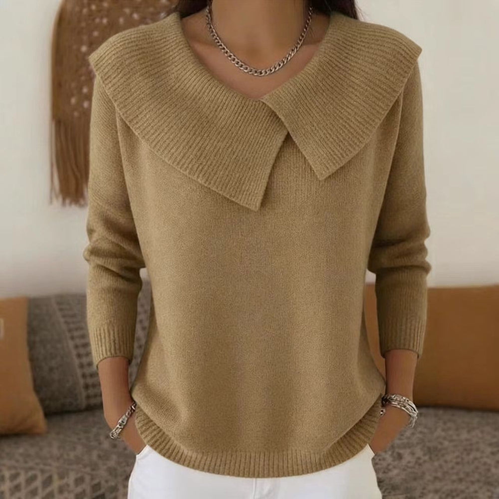 The Capucine Wide-Collar Knit Sweater in Khaki