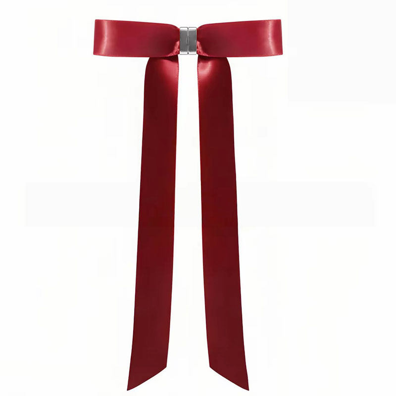 The Belle Ribbon Bow Hair Clip in Wine Red