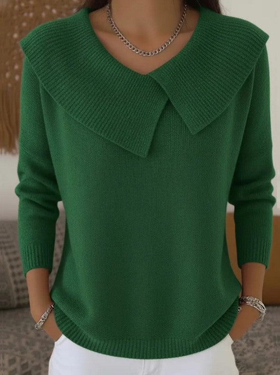 The Capucine Wide-Collar Knit Sweater in Green