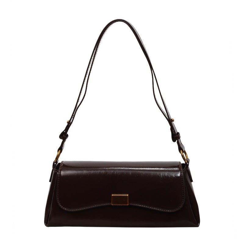 The Vivienne Glossy Faux-Leather Baguette Bag in Espresso Brown