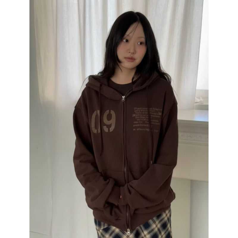 The Remy Oversized Zip-Up Hoodie in Coffee Brown