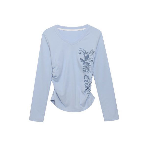 Womens Letter Print V-Neck T-Shirt