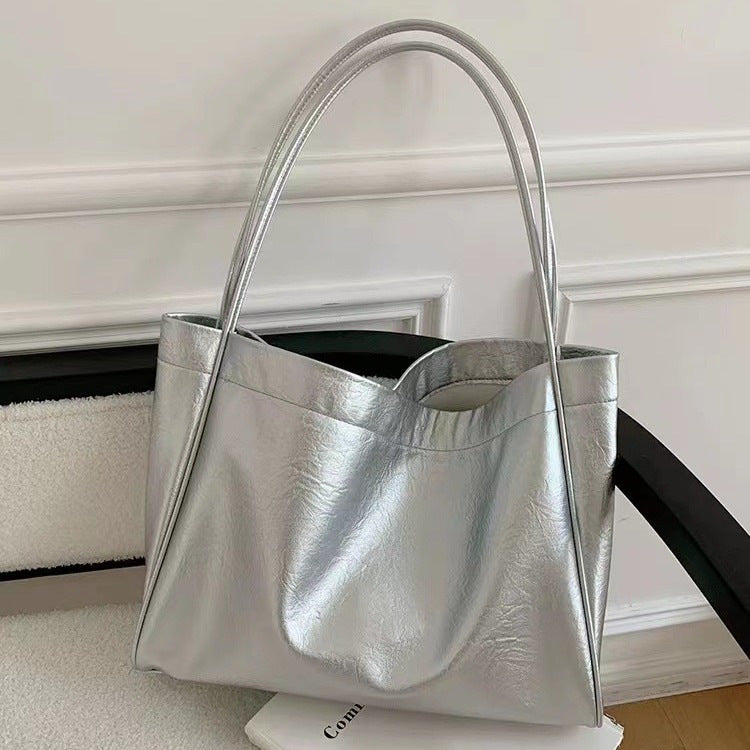 The Eloise Soft Faux-Leather Everyday Tote in Silver