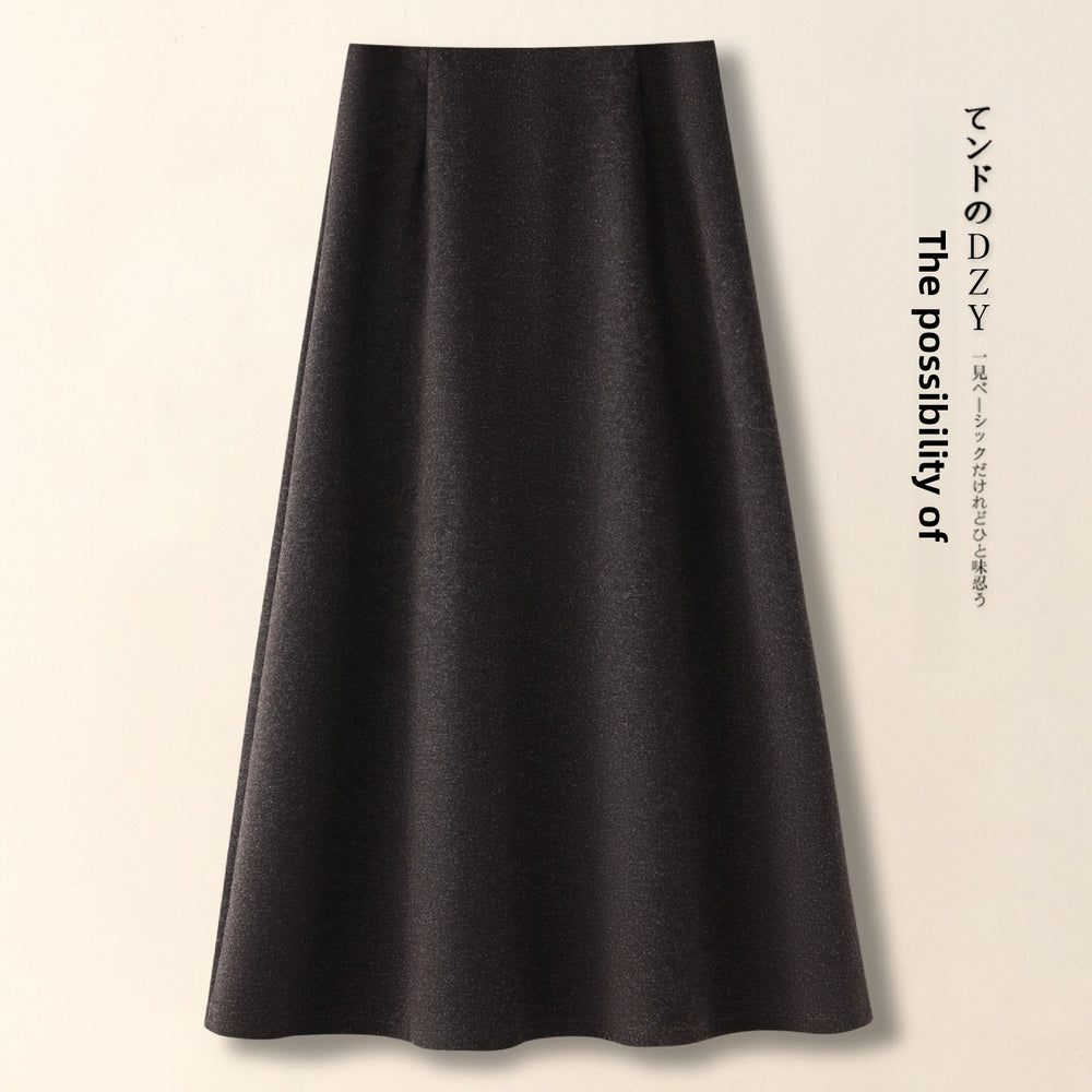 The Isla Woolen A-Line Midi Skirt in Brown