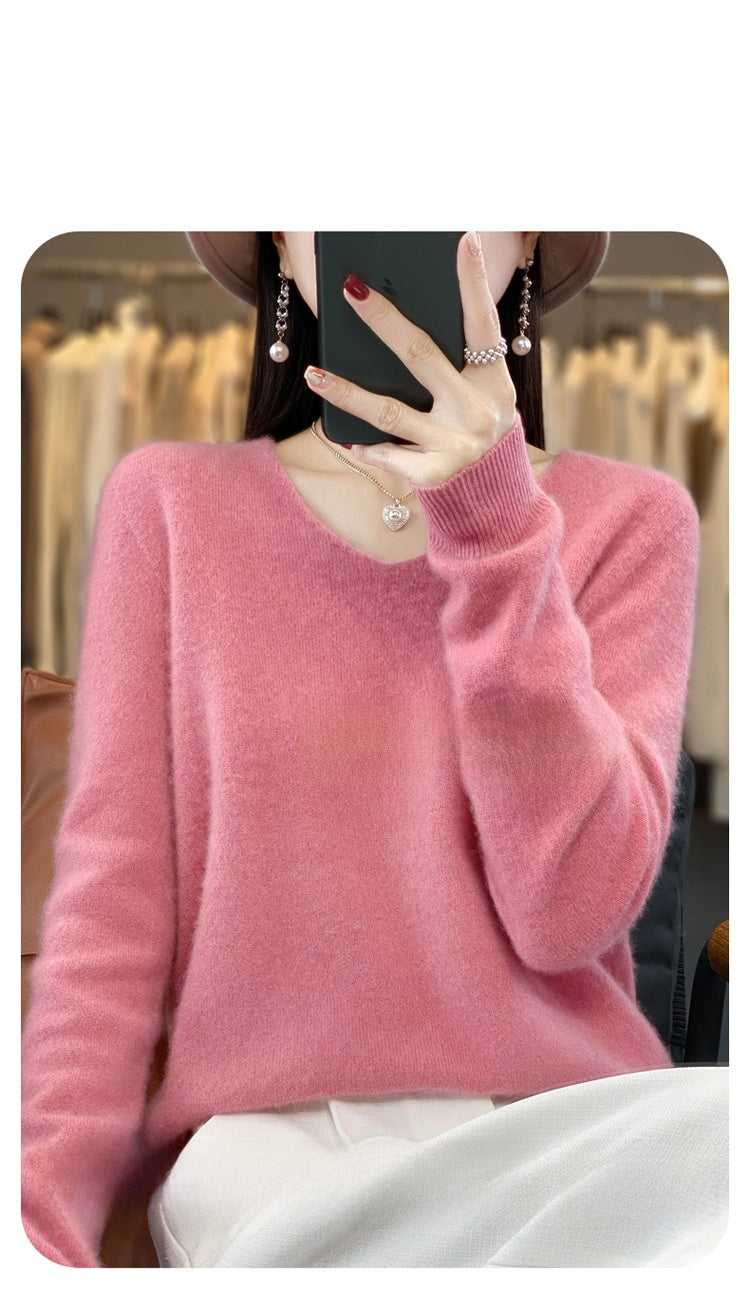 The Ada Relaxed V-Neck Knit Sweater in Pink