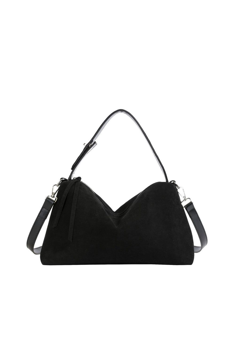 The Odette Frosted Faux-Suede Shoulder Bag in Black