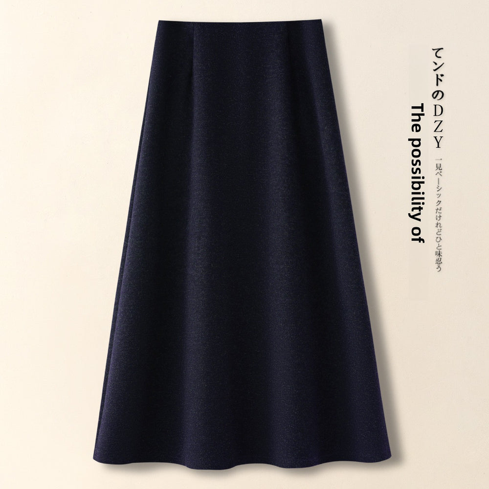The Isla Woolen A-Line Midi Skirt in Navy Blue