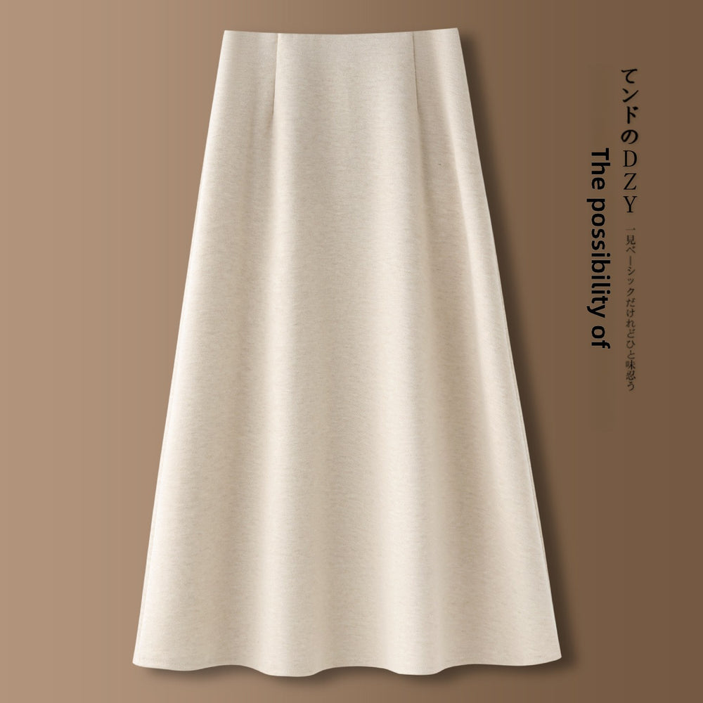 The Isla Woolen A-Line Midi Skirt in Beige
