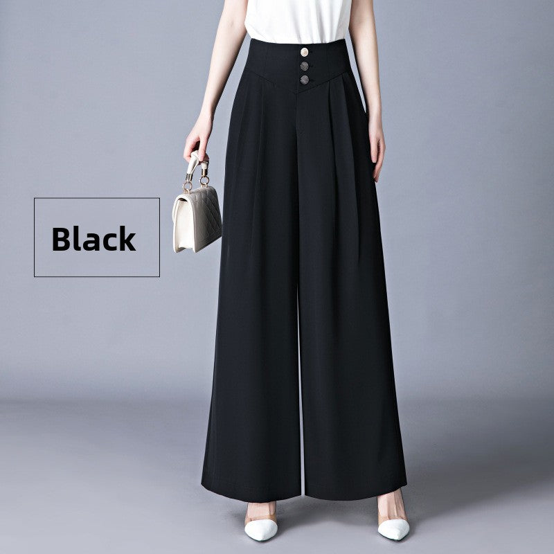 The Rhea Drape Straight-Leg Wide Trousers in Black