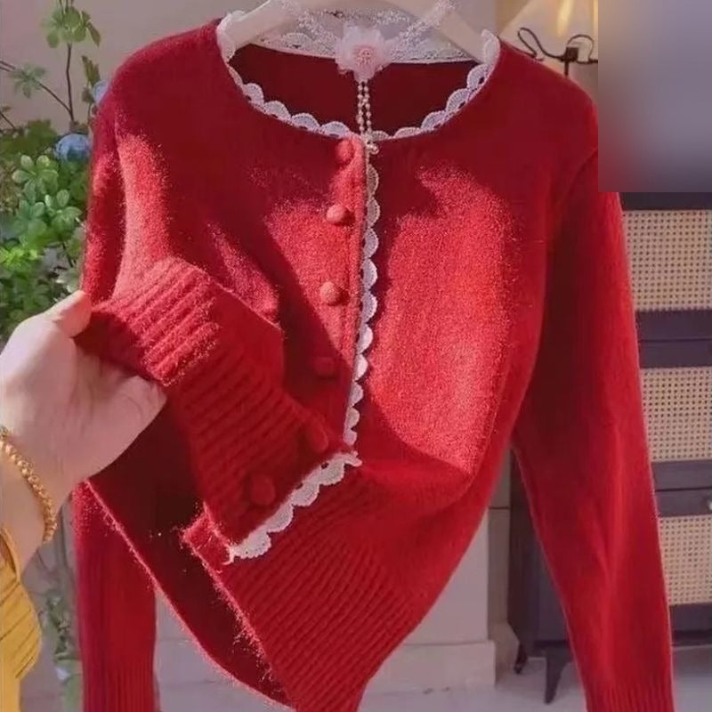 The Rosalie Lace-Trim Pearl-Button Cardigan
