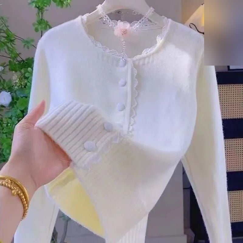The Rosalie Lace-Trim Pearl-Button Cardigan