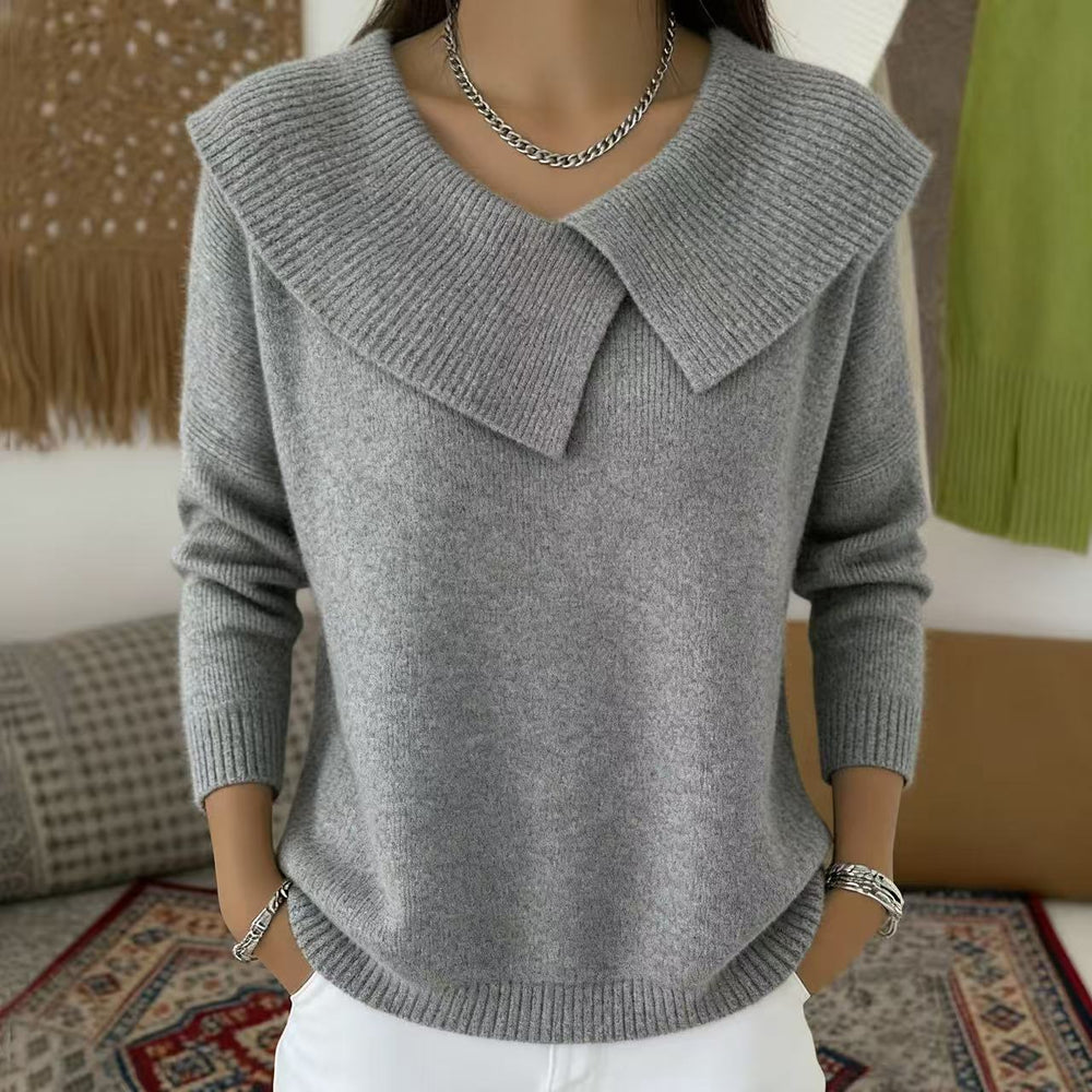 The Capucine Wide-Collar Knit Sweater in Gray