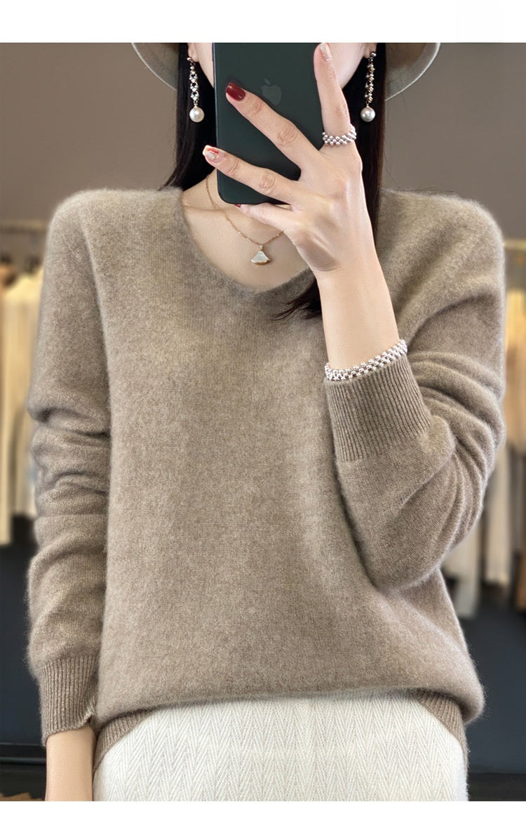 The Ada Relaxed V-Neck Knit Sweater in Camel