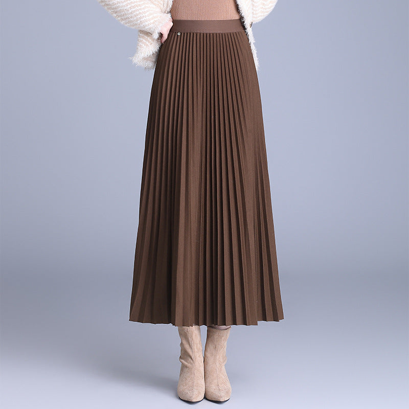 The Maren Draped Pleated Midi Skirt in Coffee
