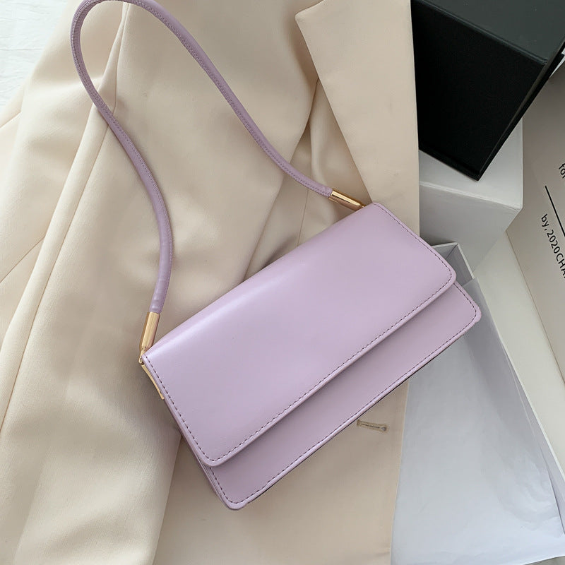 The Clara Structured Flap Shoulder Bag in Lavender Purple