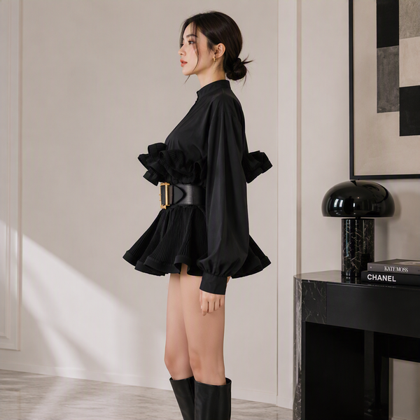 Fashion Womens Stand Collar Long Sleeve Shirt