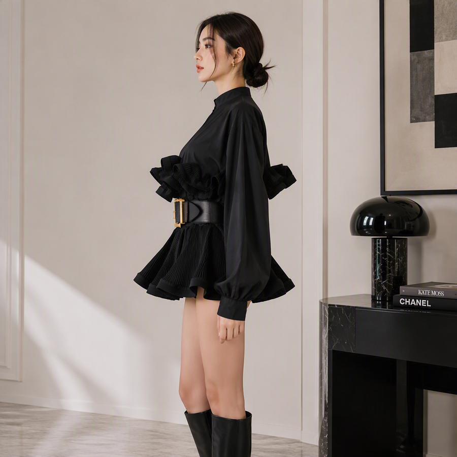 Fashion Womens Stand Collar Long Sleeve Shirt