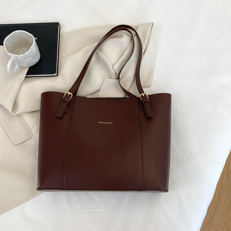 The Margaux Structured Faux-Leather Shoulder Tote in Brown