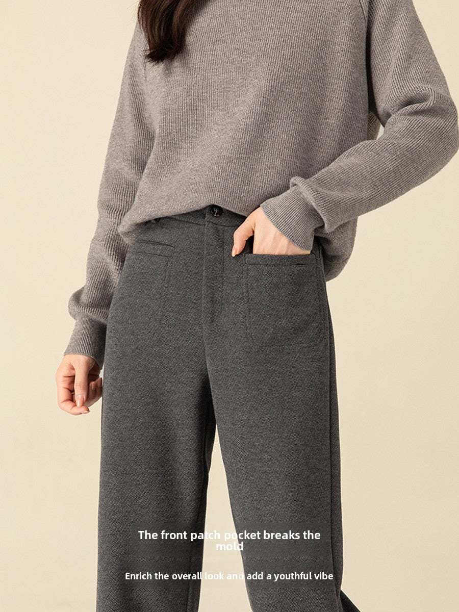 The Wren Brushed Wide-Leg Trousers in Gray - Ankle Length