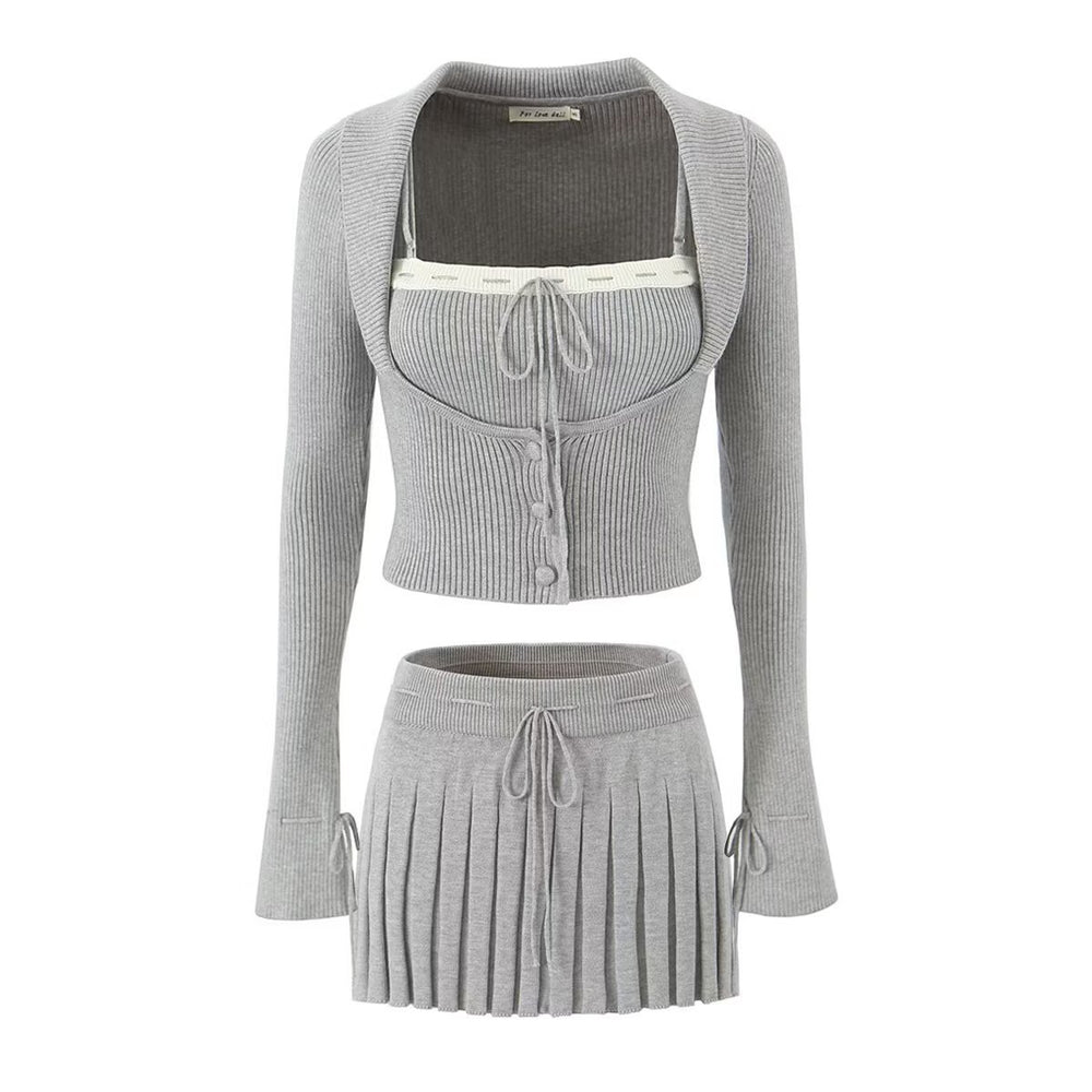 The Margot Three-Piece Knit Set in Gray three-piece set