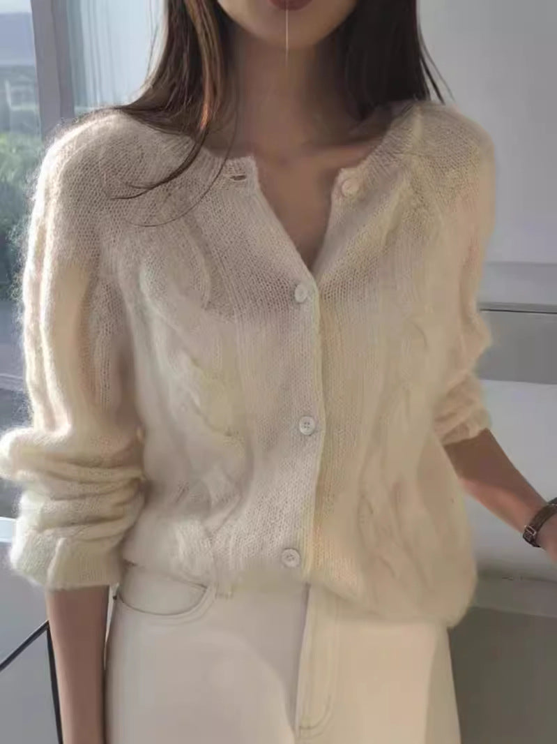 The Ines Brushed Crewneck Cardigan, photo 3