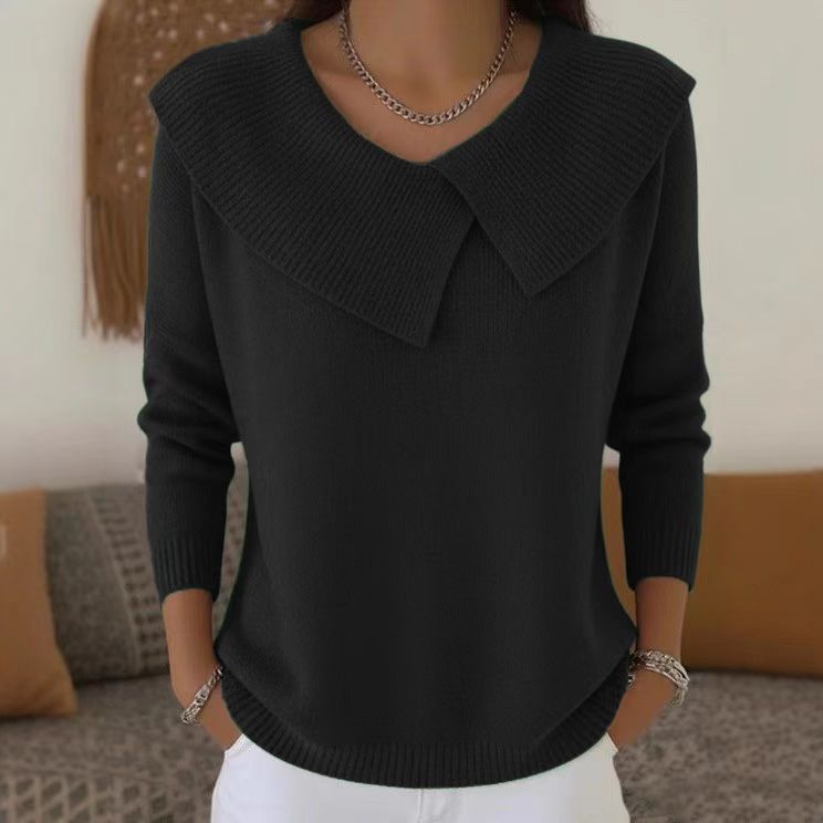 The Capucine Wide-Collar Knit Sweater in Black