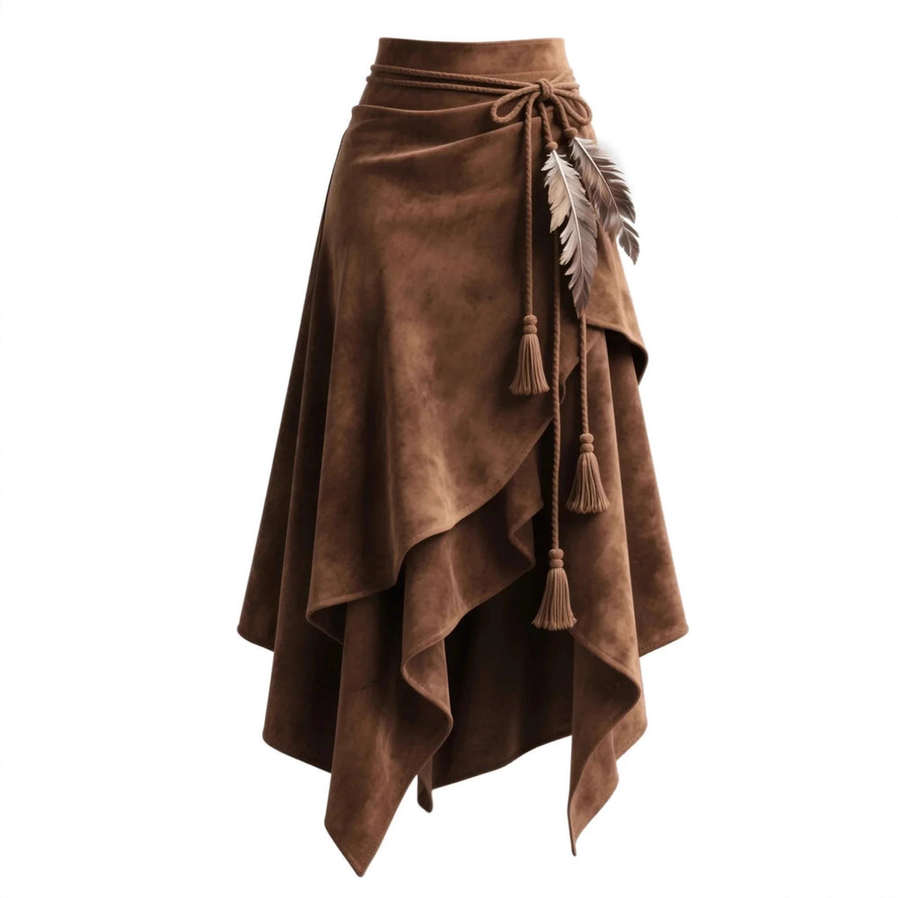 The Cora Faux Suede A-Line Midi Skirt in Maillard Brown