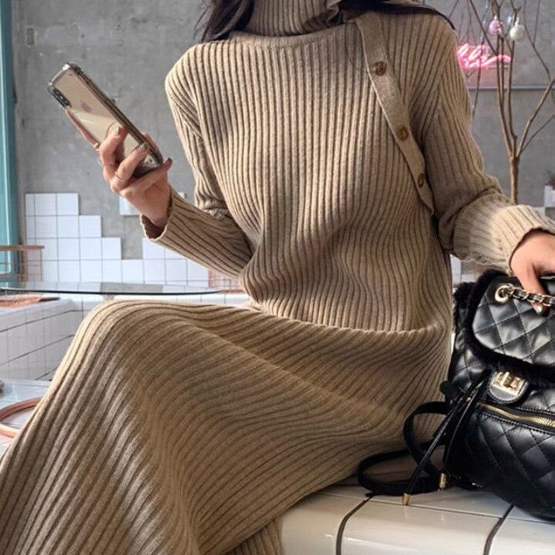 Turtleneck Knitted Mid-Length Dress