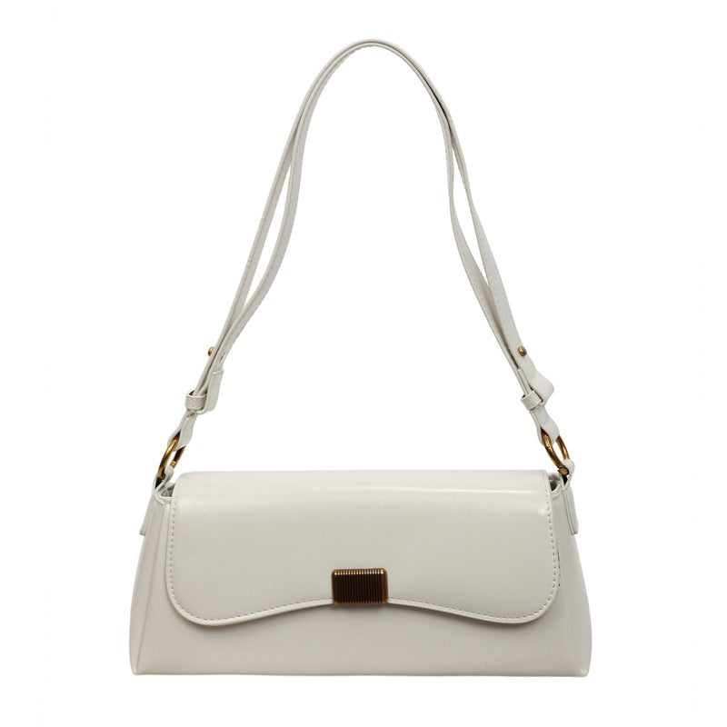 The Vivienne Glossy Faux-Leather Baguette Bag in Cream White