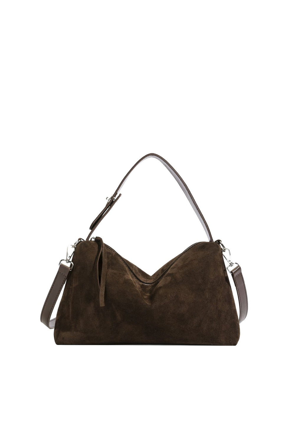 The Odette Frosted Faux-Suede Shoulder Bag in Dark Chocolate